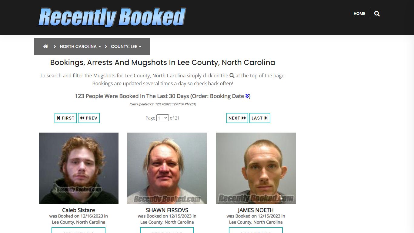 Bookings, Arrests and Mugshots in Lee County, North Carolina